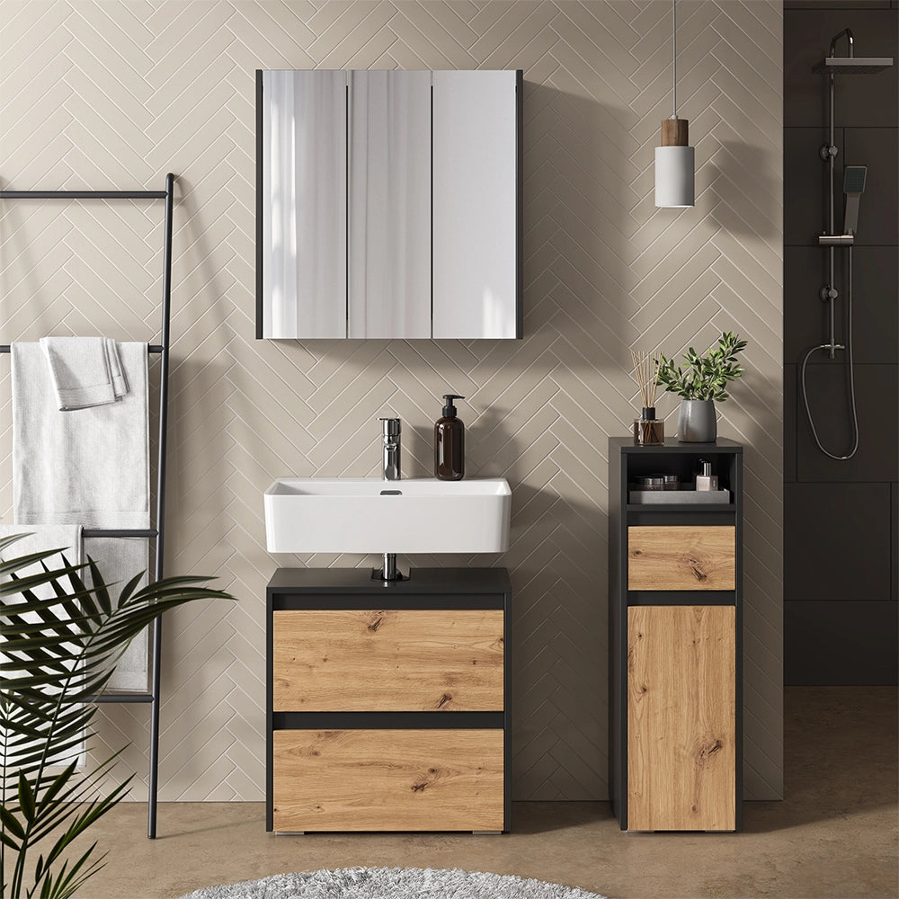 Vicco Set di mobili da bagno Antracite/Artisan 3 parti