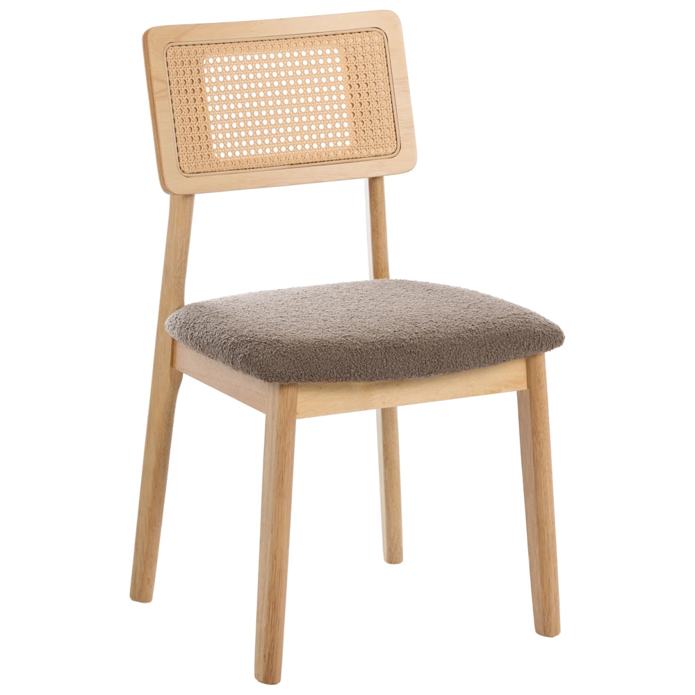 Set di 2 Sedie da Pranzo Tortora con Seduta Imbottita in Tessuto Bouclé e Struttura in Legno Embar