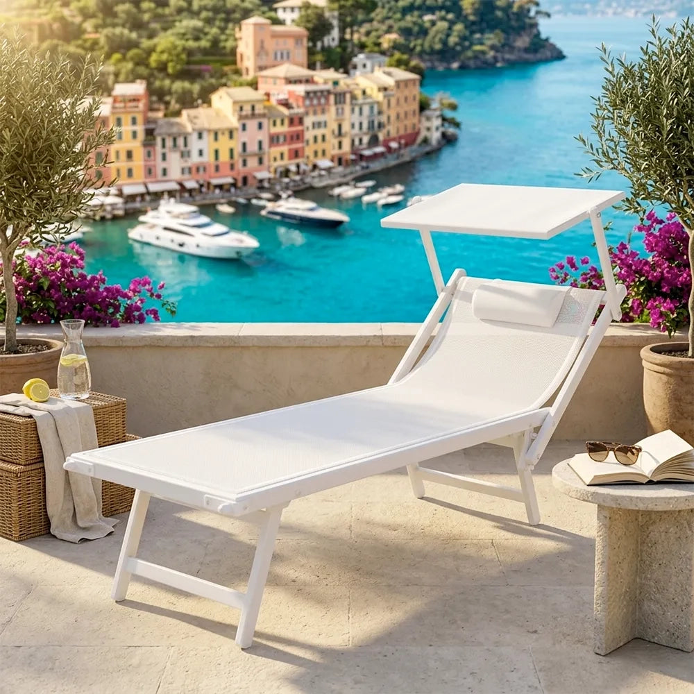 Tempo Style - Lettino Prendisole Bianco con Parasole e telaio bianco