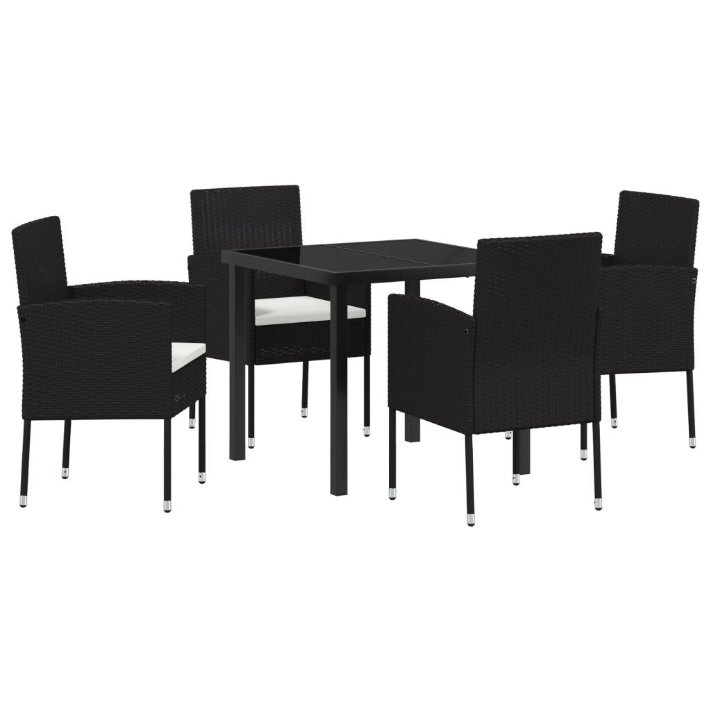 Set da Pranzo per Giardino da 5 Pezzi con Cuscini in Rattan Nero
