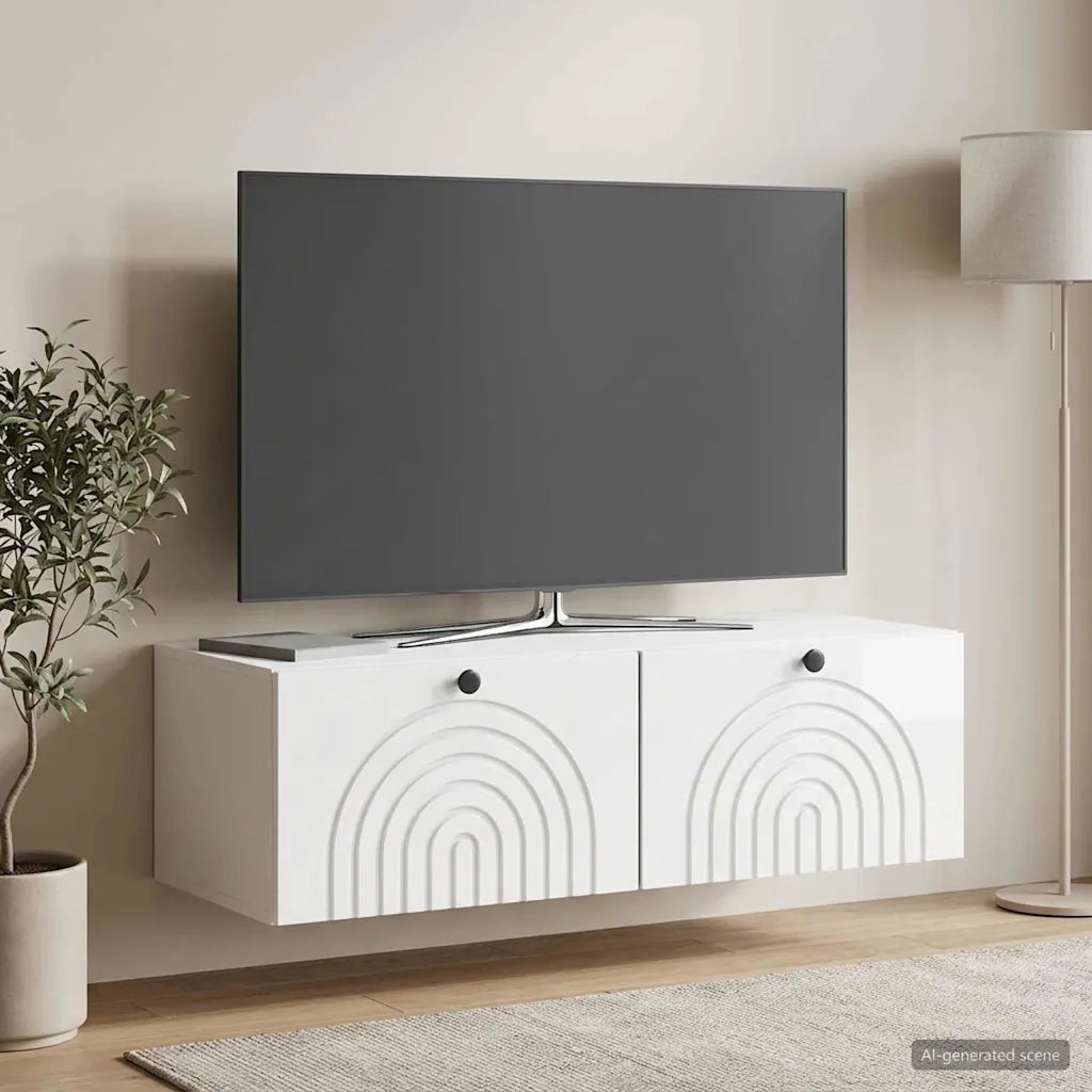 Mobile Porta TV da Muro Bianco Lucido 98 x 41 x 30 cm 898189