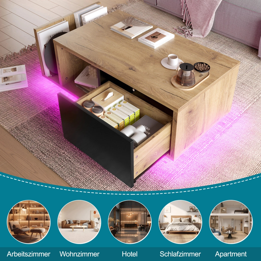 Sideboard multifunzione retro con LED, 99,5 x 53 x 38 cm