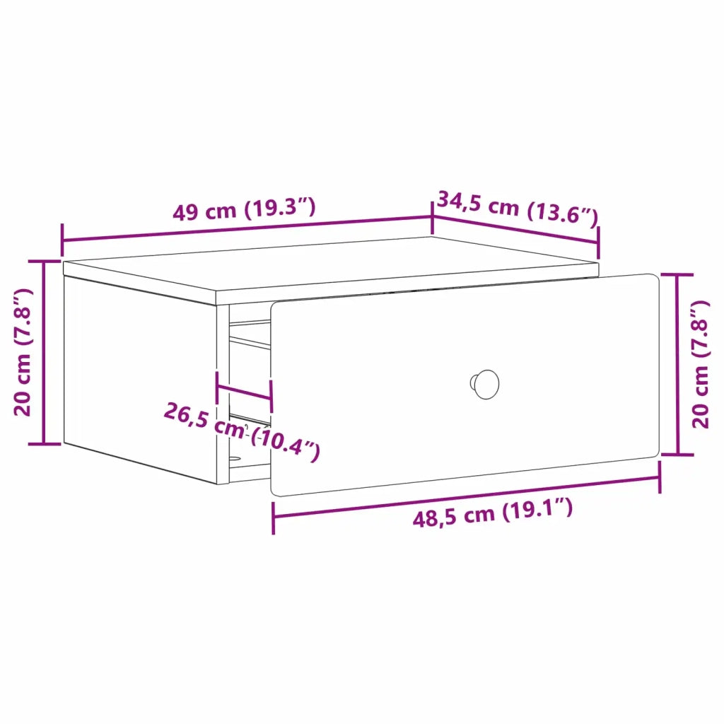 Mobiletto da notte a muro Grigio Sonoma 49 x 34,5 x 20 cm 899137