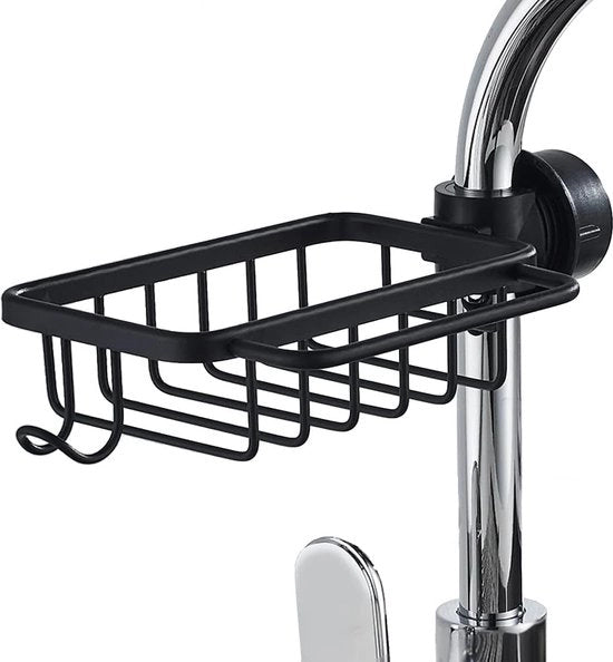 Supporto per asciugamano 26 cm, organizzatore per doccia, pannello per cucina e bagno, supporto per spugne in alluminio, organizzatore per cucina, maniglione per cucina, nero