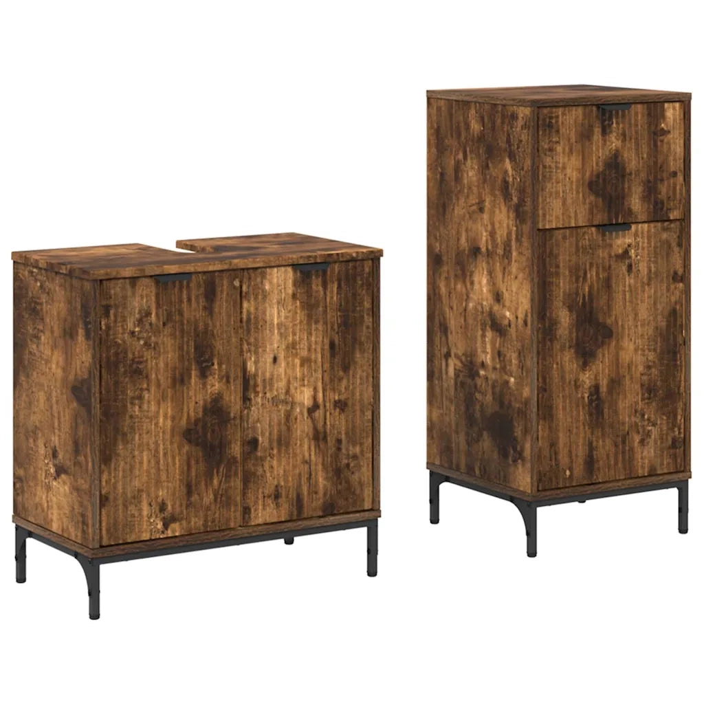 Set di mobili per il bagno con cassetto 2 pcs Rovere fumé