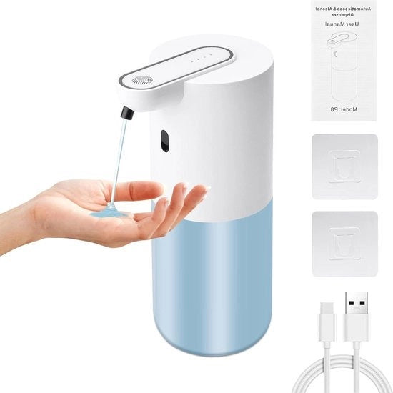 Dispensatore di sapone da parete - Dispensatore di sapone elettrico automatico a 4 impostazioni con sensor 2 adesivi da parete 1 cavo USB da 400 ml per bagno cucina ufficio