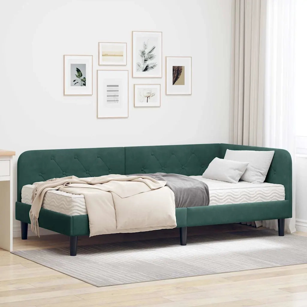 Cornice del letto ad angolo Verde Scuro 100 x 200 cm Velluto