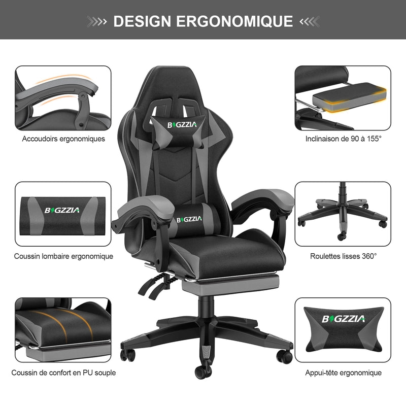 Sedia da gioco, sedia da gioco ergonomica  in similpelle PU, altezza regolabile, con poggiatesta e supporto lombare, poggiapiedi