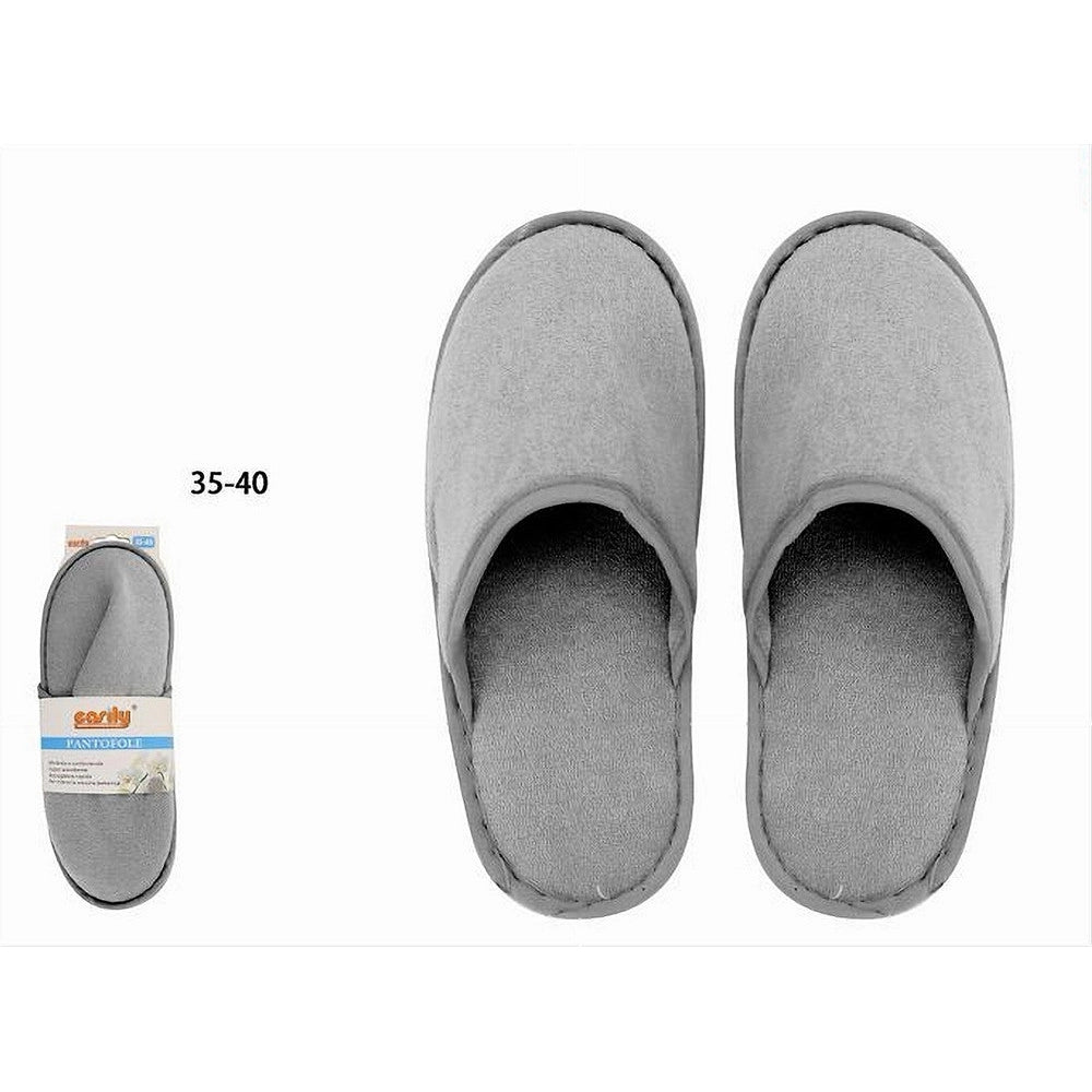 Trade Shop - Coppia Pantofole Ciabatte Bagno Chiuse Tessuto Grigio Taglia 35-40 Stanza 79689 -