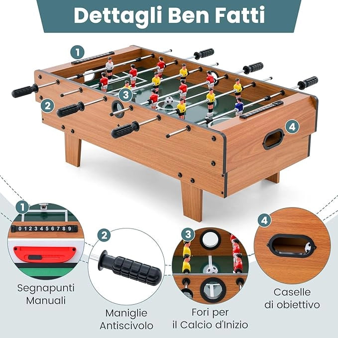 Tavolo Multigioco Gioco Multifunzione 4 in 1- Calcio Balilla, Biliardo, Ping Pong, Hockey, per Adulti e Bambini