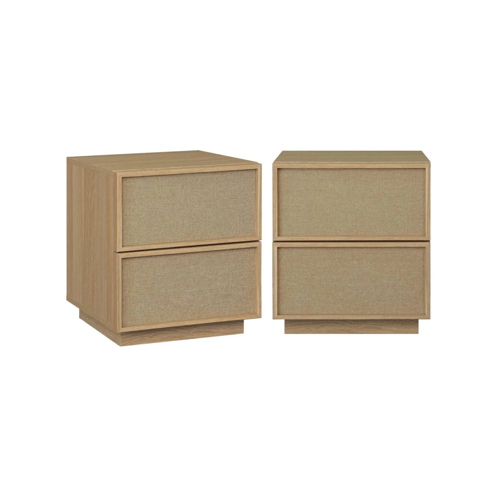 Set di 2 comodini decorati in legno e tessuto con 2 cassetti, 42x48