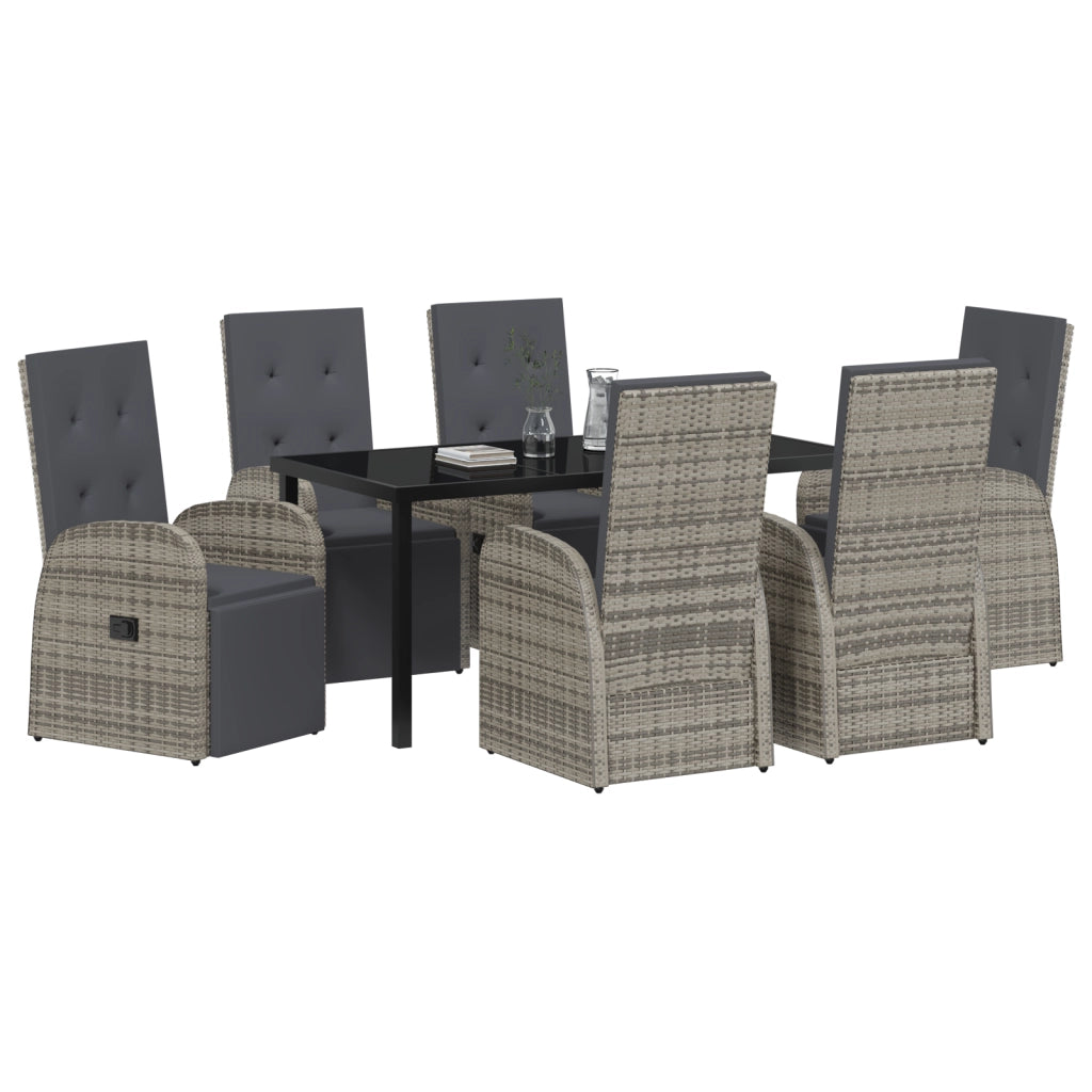 Set da Pranzo da Giardino a 7 Pezzi con Cuscini Grigio Rattan Polimerico