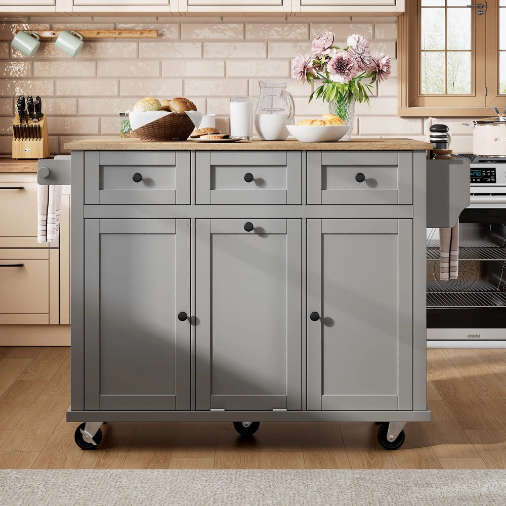 Isola da Cucina Mobile con Ruote e Cassetti ¨C Xylo ¨C Grigio, Piano Allungabile