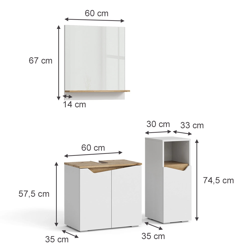 Vicco Set di mobili da bagno Bianco 3 parti, con mobile midi