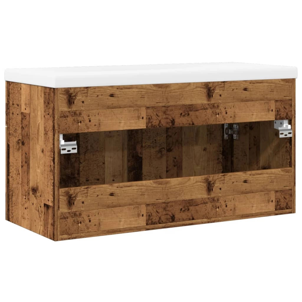 Mobiletto da bagno a parete con lavabo e vano contenitore integrato 90 x 38,5 x 46 cm legno composito finitura effetto legno anticato 02_0055844
