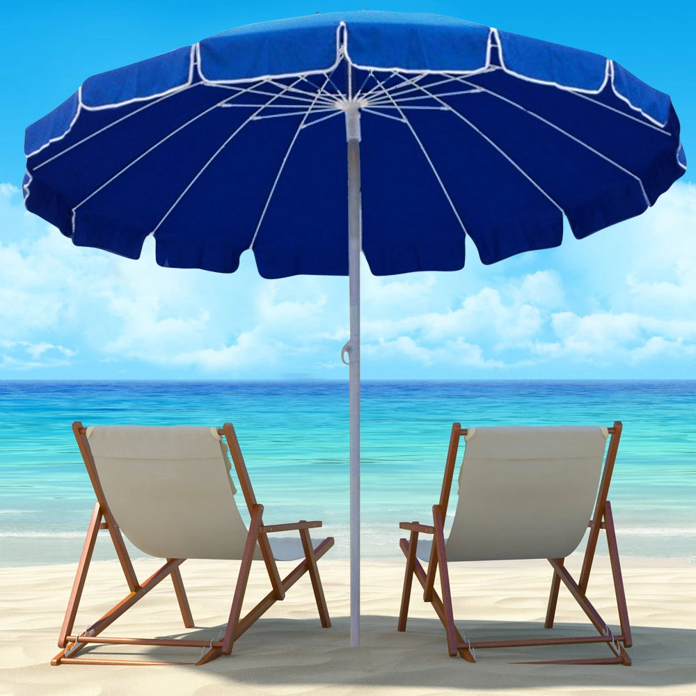 Ombrellone Mare Spiaggia Giardino 220cm Alluminio 16 Stecche con Custodia Air Vent Blu