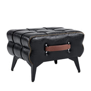 Poggiapiedi pouf - con maniglia e piedini antiscivolo - in similpelle - nero - 46×36×20 cm