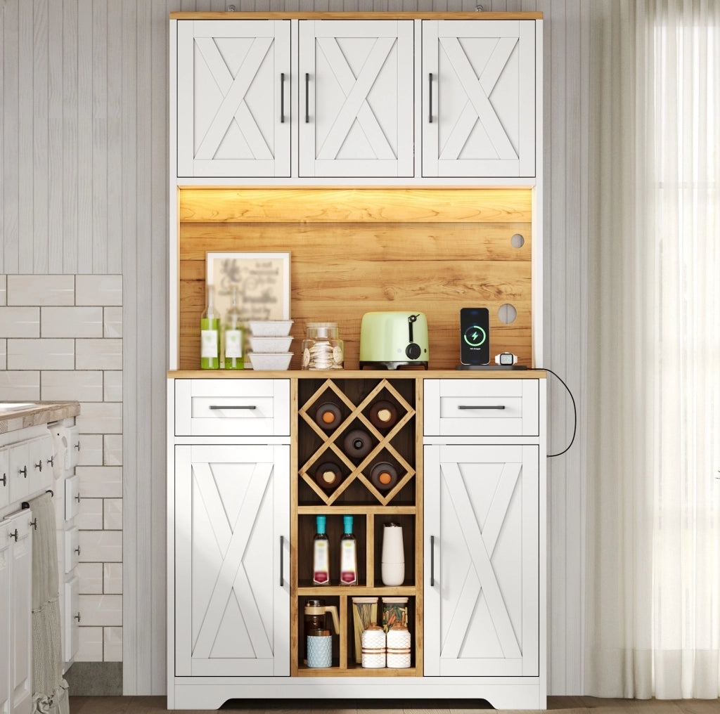 Credenza alta da cucina con LED RGB, portabottiglie e prese