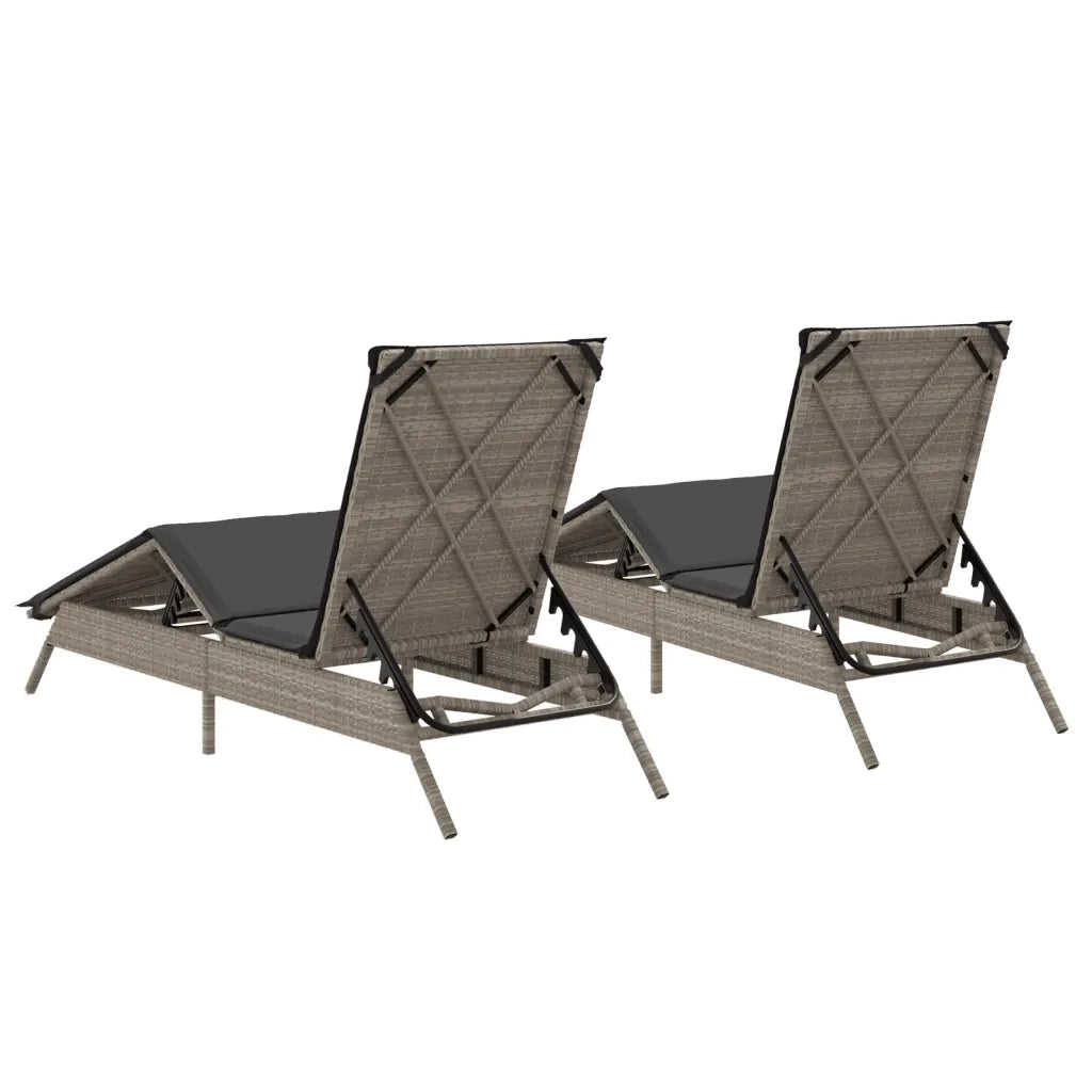 Lettino Prendisole 2 pz con Cuscini Grigio Chiaro in Polyrattan 3261583