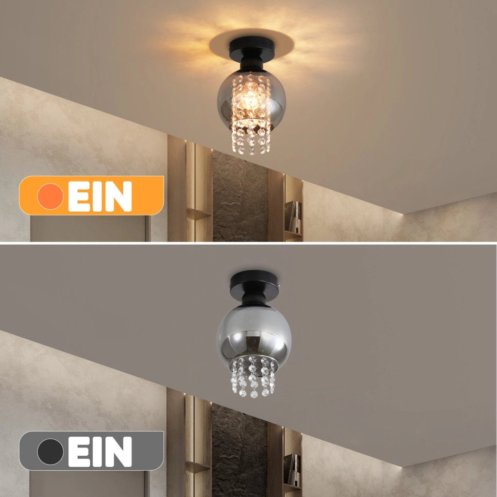 ZMH Lampada da soffitto plafoniera moderna vetro grigio fumo E27 per camera letto corridoio