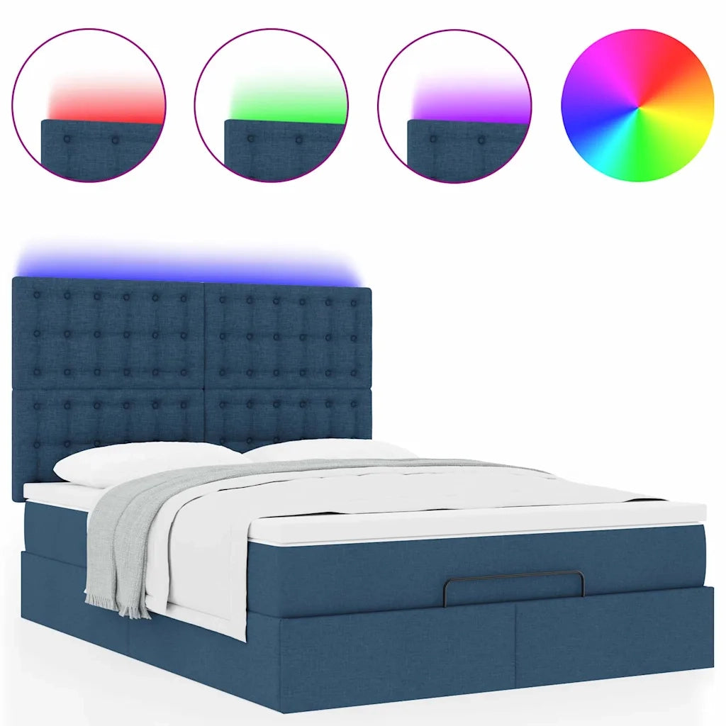 Struttura Letto Pouf con Materasso Blu 140x200cm in Tessuto 3314182