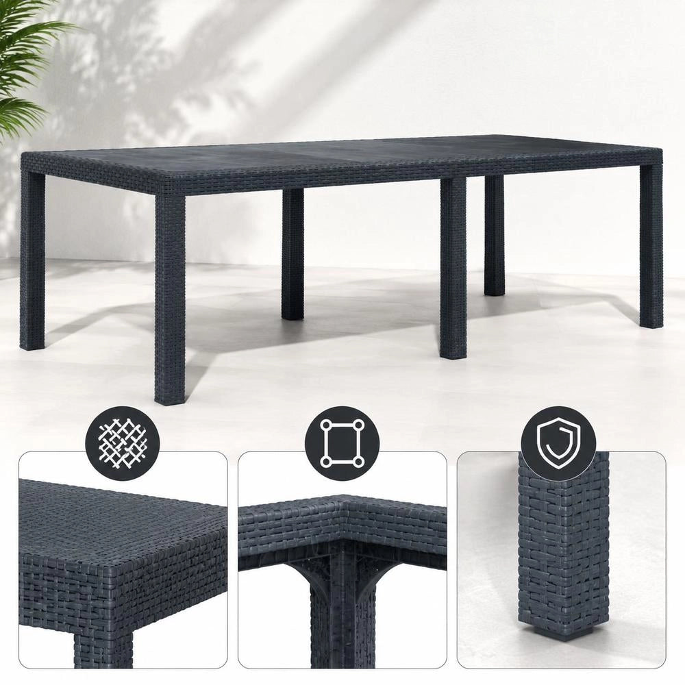 Garden Table Anthracite 220x90x72 Cm Plastic Rattan Look