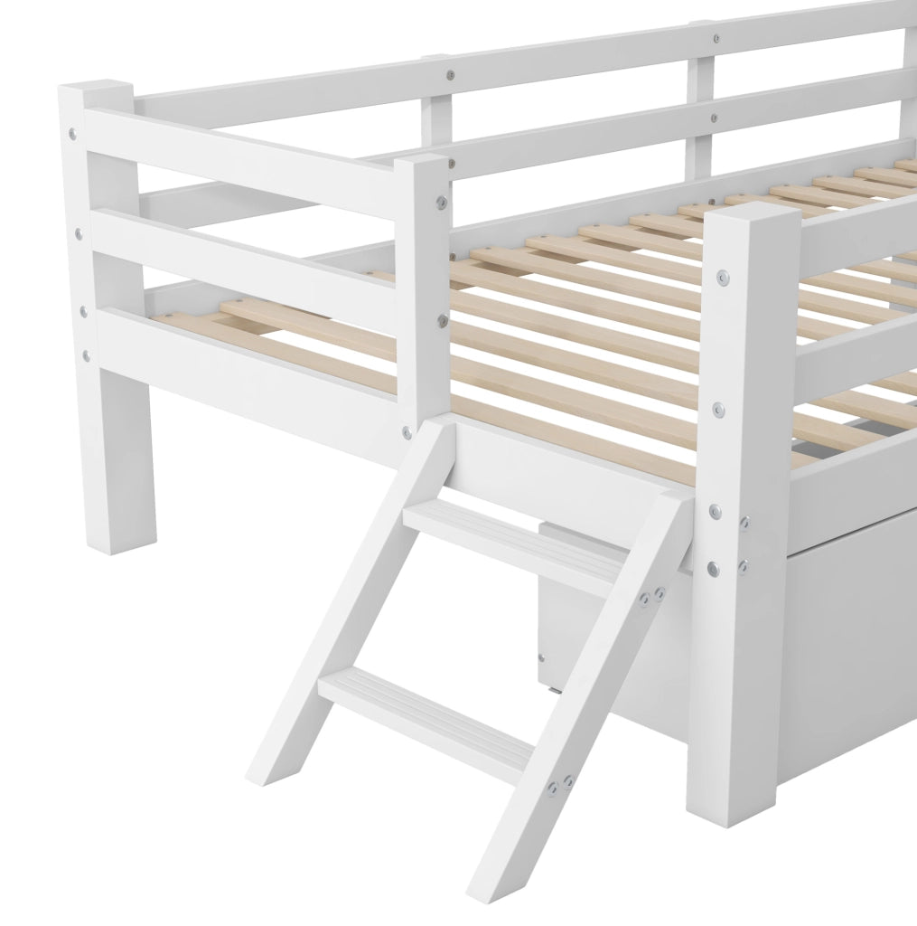 Letto a piattaforma 90x200 cm con 2 cassetti in MDF e compensato bianco