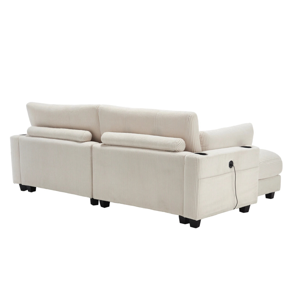Divano modulare 2 posti in velluto a coste beige con USB