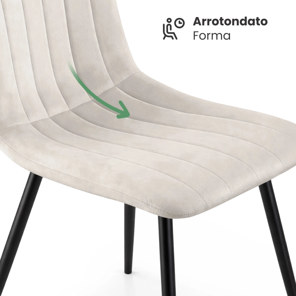Set di 4 Sedie in velluto trapuntate LIVO Beige gambe nere