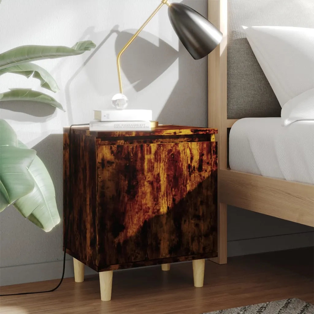 Comodino con Gambe in Legno Massello Rovere Fumo 40x35x50 cm cod mxl 29886