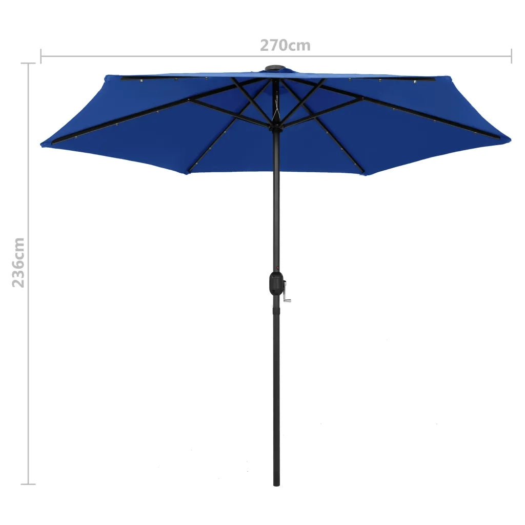 Ombrellone con Luci a LED-Ombrello da giardino e Palo Alluminio 270 cm Azzurro