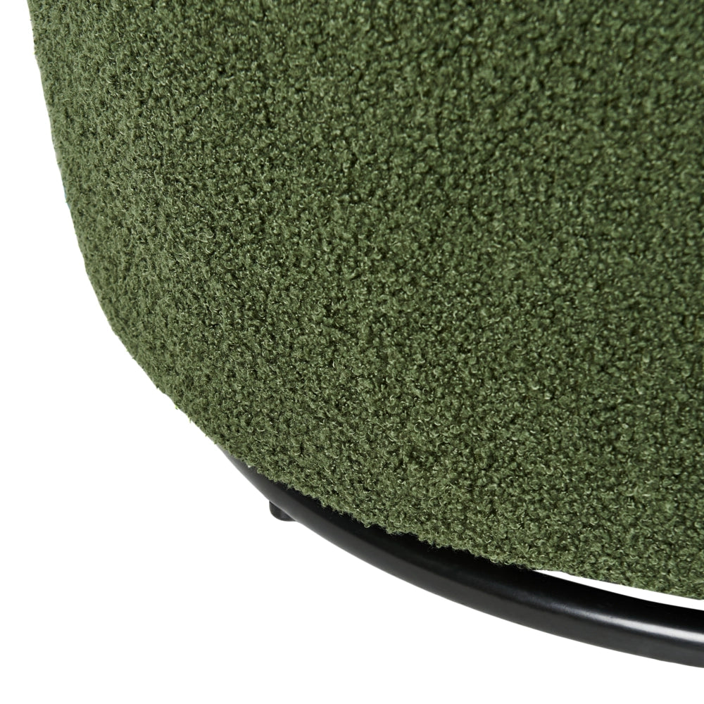 Poltrona con schienale curvo in tessuto bouclé verde base girevole 360° Art Deco dorato
