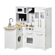 EasyComfort Cucina Giocattolo in Legno per Bambini 3-6 Anni con 14 Accessori, Forno e Lavandino, 82x65x87 cm, Bianco