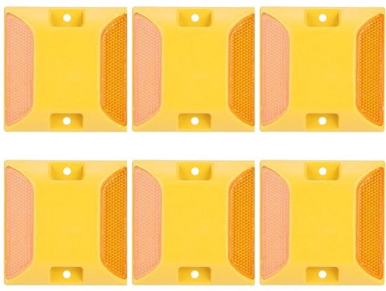 Segnalazione di Pista 6 pezzi - Riflettori di Segnalazione Stradale in Plastica Gialla - Segnalazione di Entrata - Strada - Sicurezza - Adatto per Asfalto/Beton