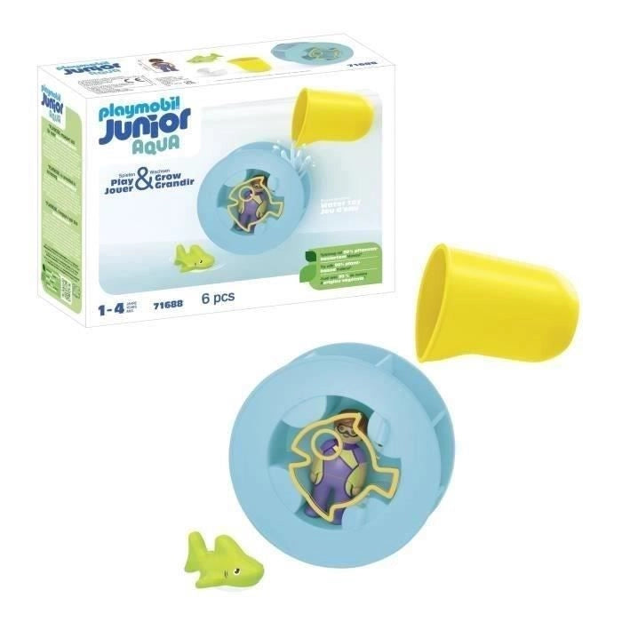 PLAYMOBIL Junior 71688 Ruota idraulica con cucciolo di squalo Include personaggio, cucciolo di squalo e ruota idraulica - Età 1 anno