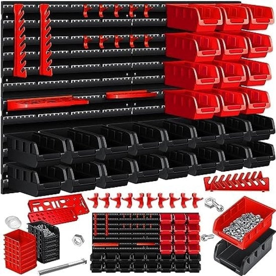 Set di contenitori espandibili con ripiano e schienale per strumenti, 45 pezzi, contenitore per attrezzi, cassettiera, contenitore per piccoli componenti, magazzino, ripiano per lavoro