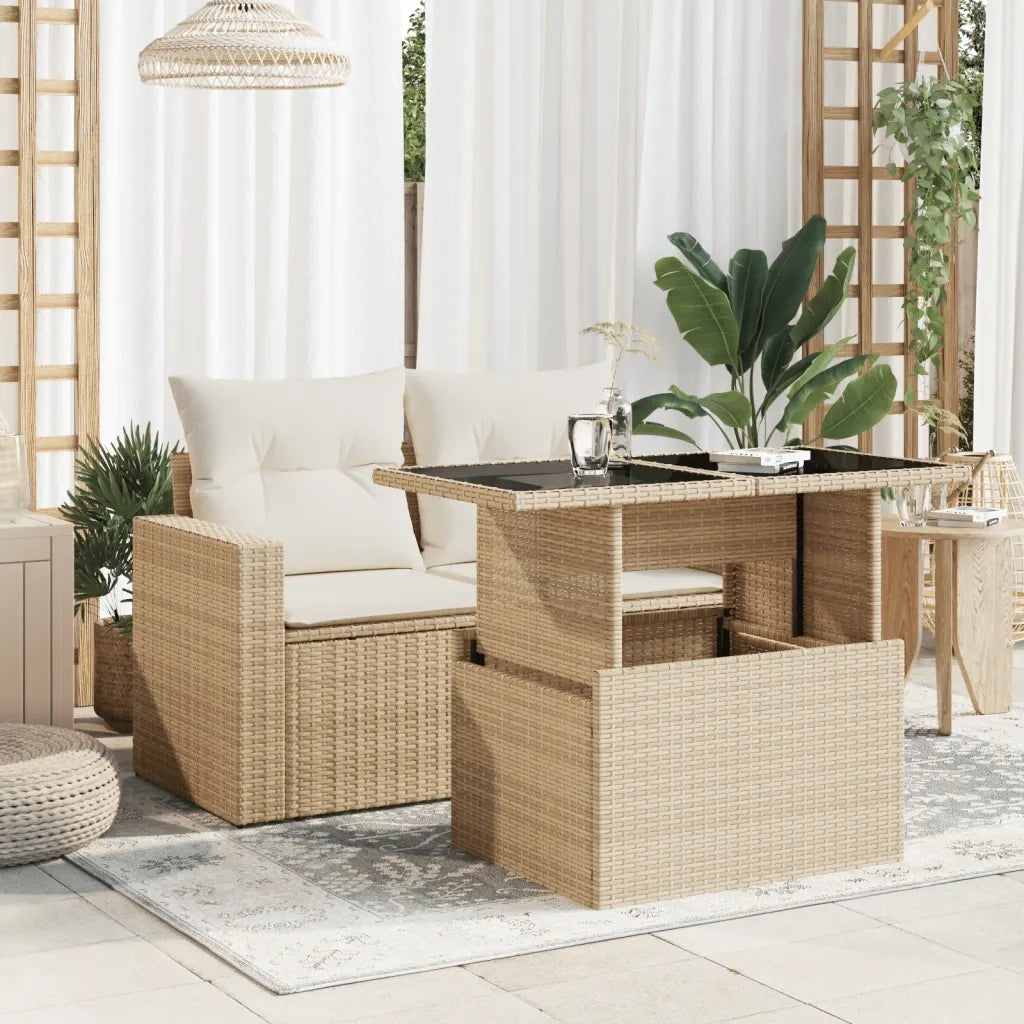 Tavolo da Giardino | Tavolino da esterno Piano in Vetro Beige 100x55x73 cm Polyrattan