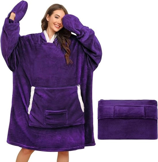 Pullover Oversized con Cappuccio per Donne Deken di Piuma Flanel con Cappuccio e Maniche a Tubo