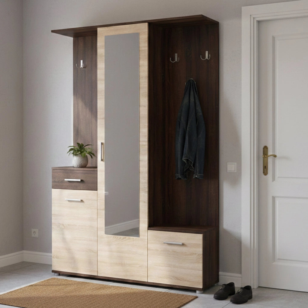 Volpara, Mobile da Ingresso Specchio Incluso, 133.5x33x197.5h cm Marrone Rovere