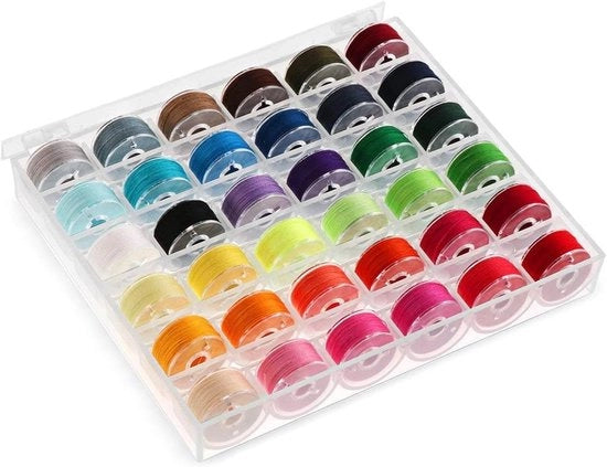 36 Pezzi di Filo da cucire - Set di pulizia per macchina da cucire con cassetto di stoccaggio - Set di aghi da cucire a mano - Assortimento di colori - Set di spoletta pregonfia - Corda di cotone cerata rotonda