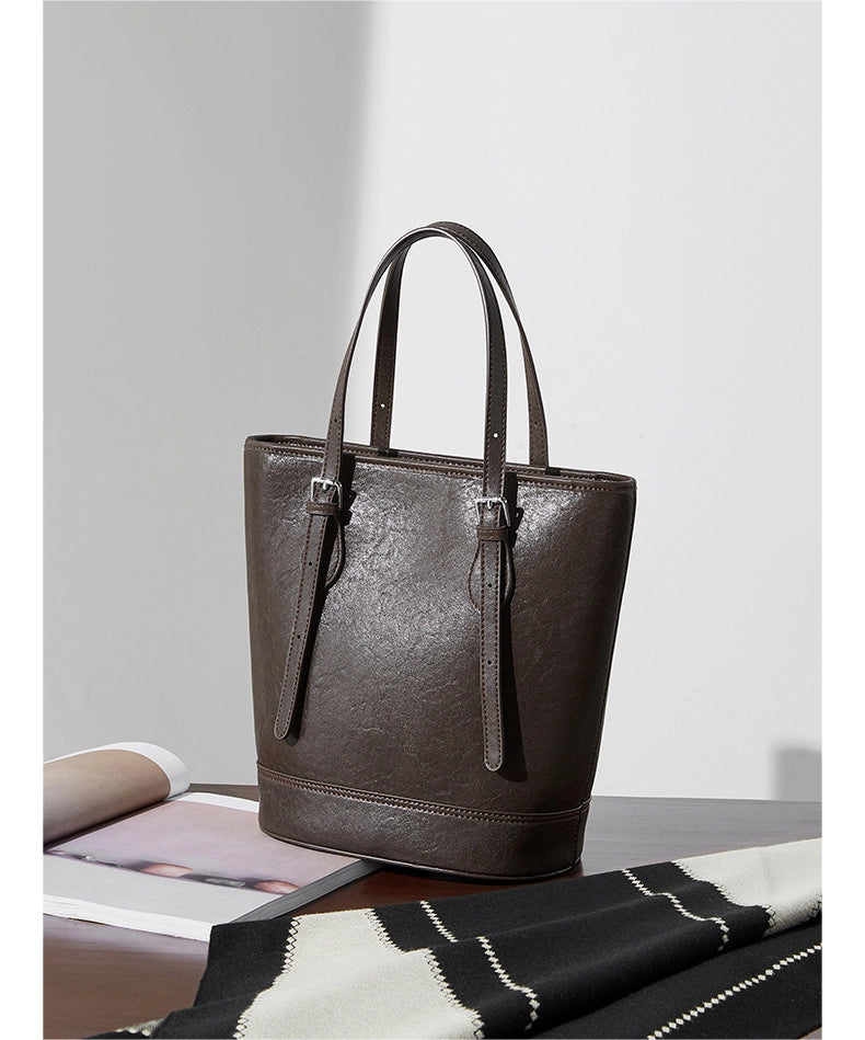 Borsa a mano da donna in vera pelle, modello tote bag, borsa a tracolla, marrone
