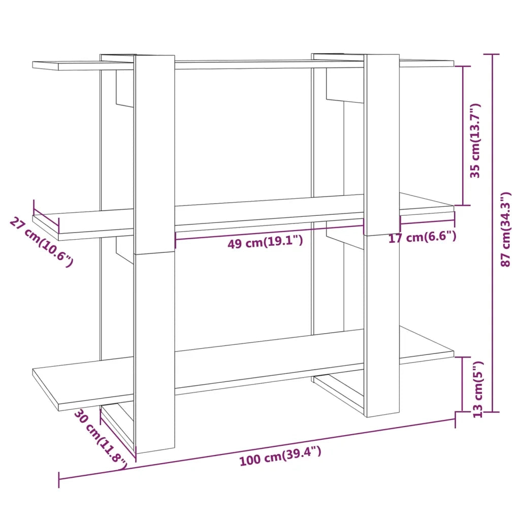 Libreria Divisorio-Scaffale per Libri-Mobile di Stoccaggio Rovere Fumo 100x30x87 cm