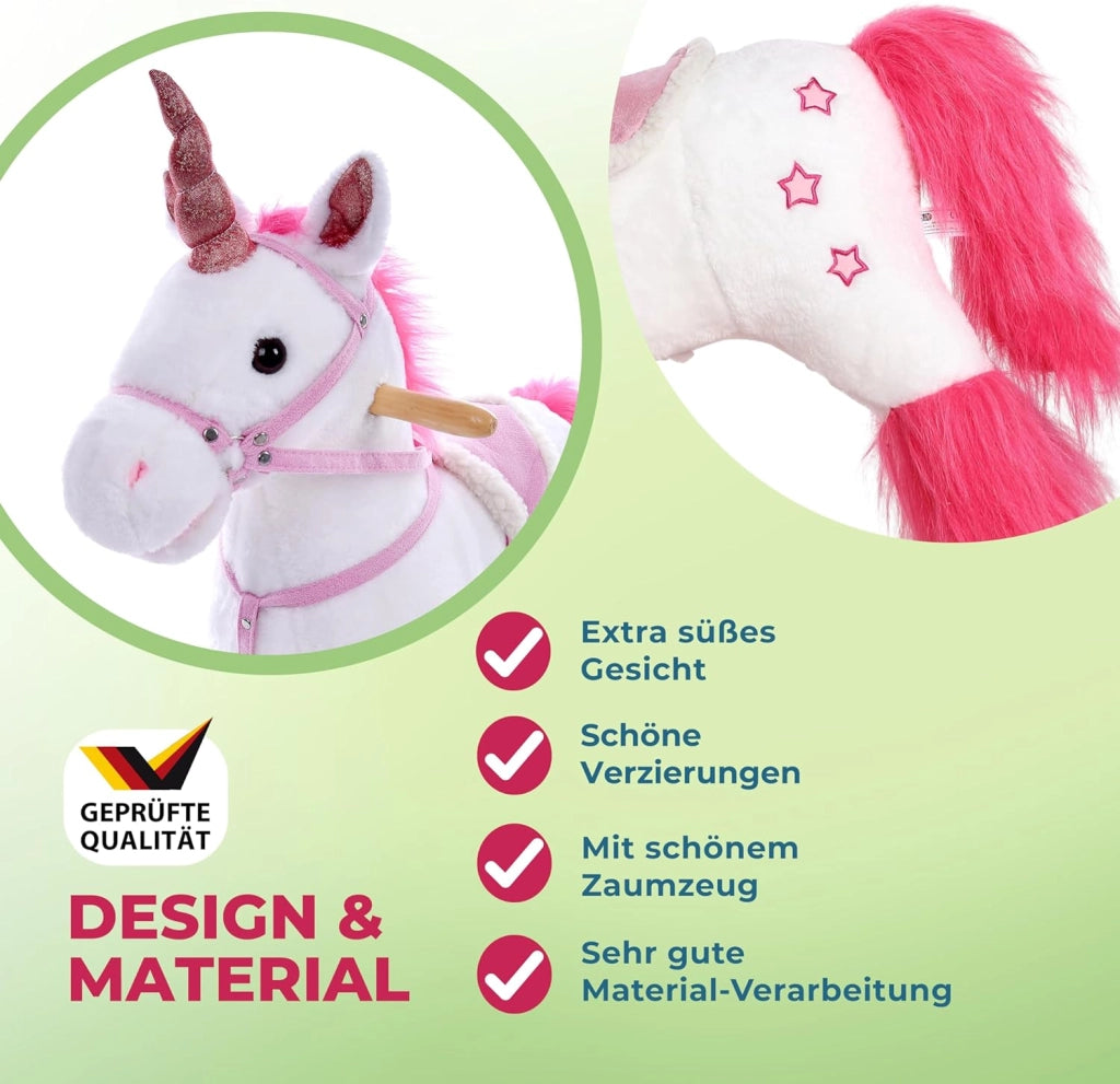 DEUBA® Unicorno Peluche a Dondolo in Legno con Suoni Animale a dondolo Giochi Infanzia Gioco Bambini Giocattolo Regalo