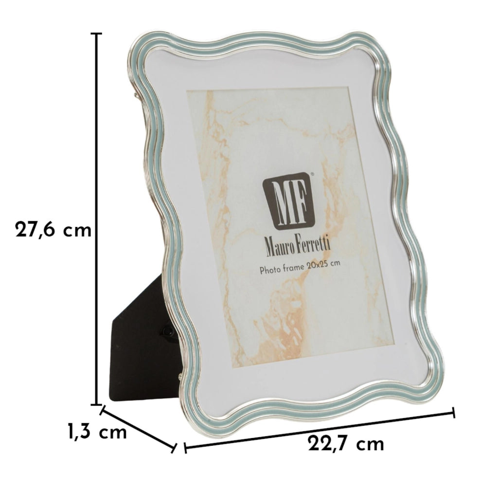 Cornice Elizabeth Celeste 22,7x1,3x27,6 cm in Zinco e Vetro Azzurro e Argento