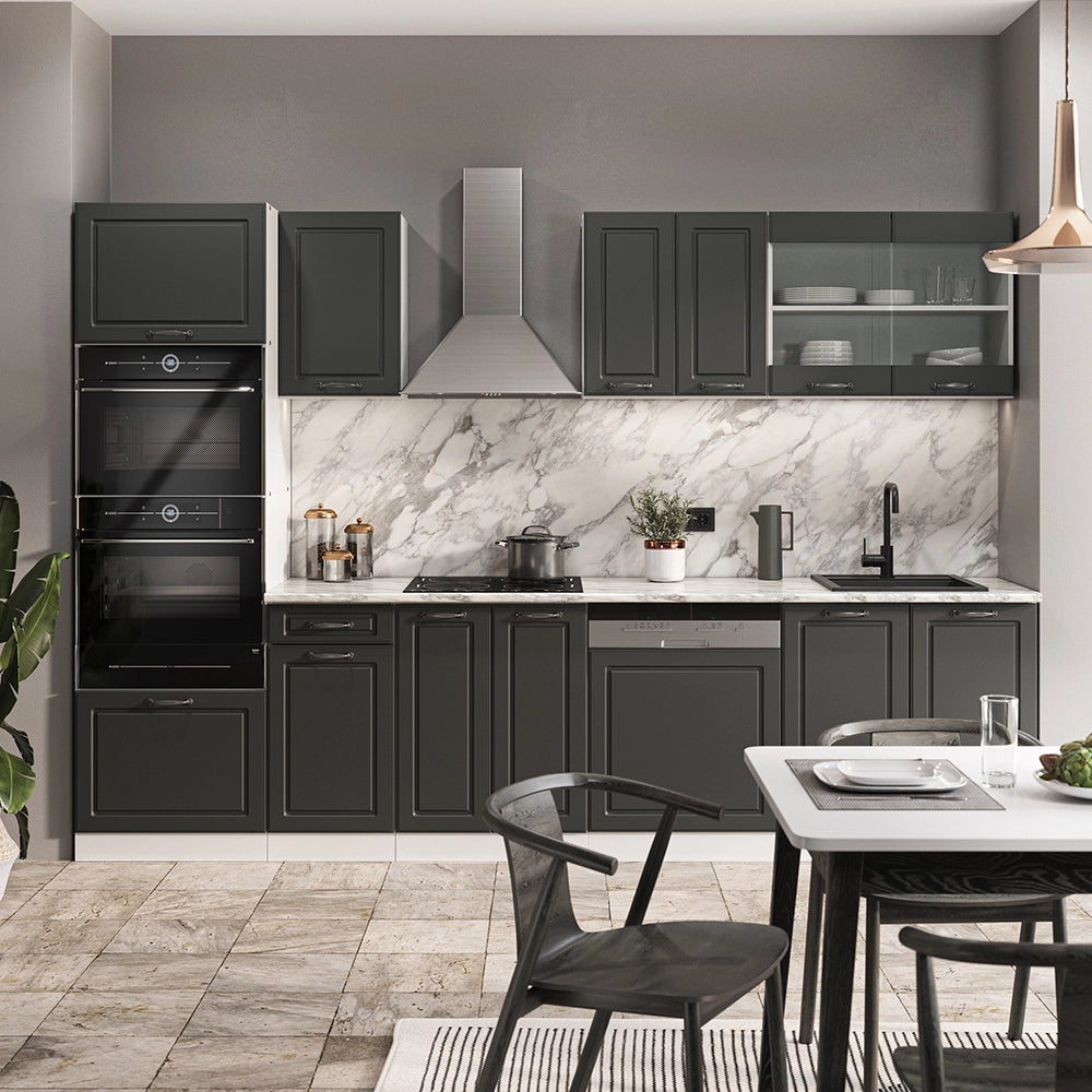 Vicco Cucina componibile Antracite casa di campagna/bianco 300 cm con armadio alto, PL Rovere