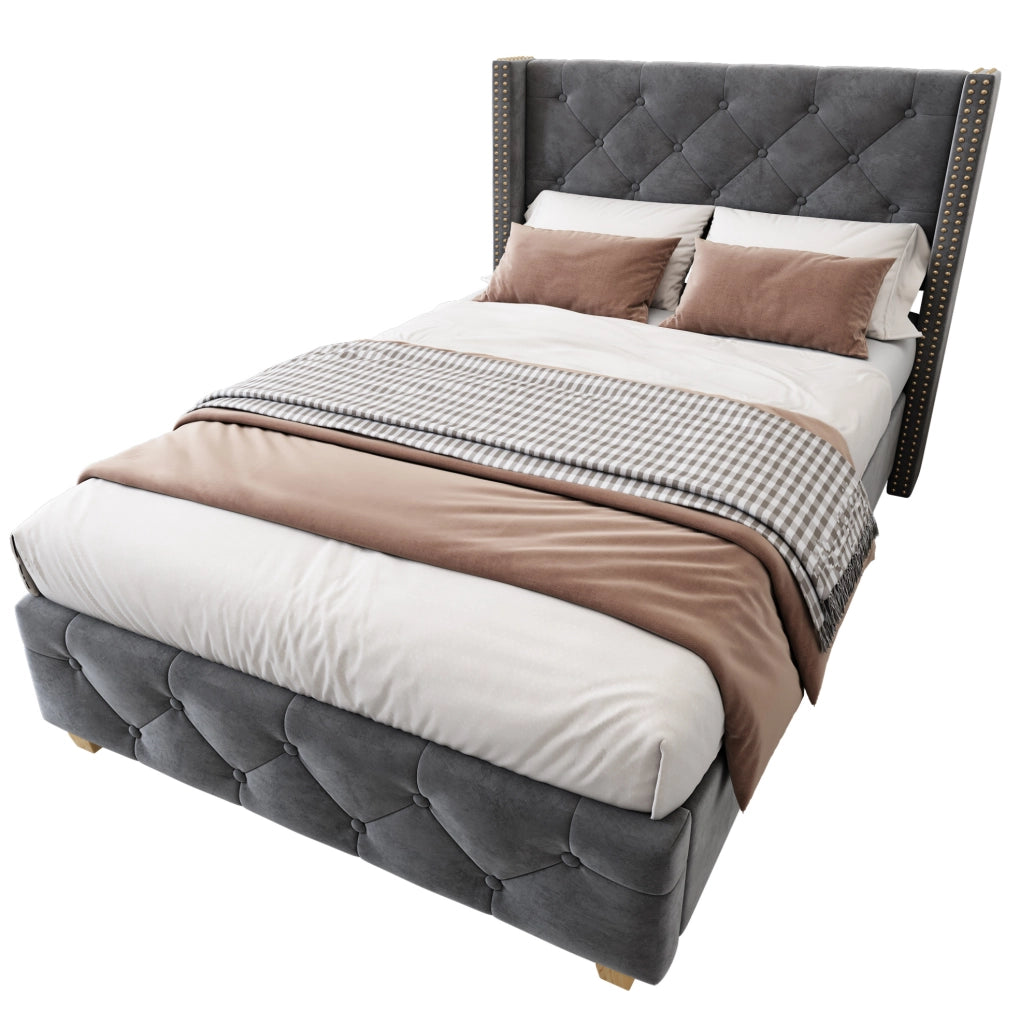 Letto singolo imbottito in velluto grigio 90x200 cm