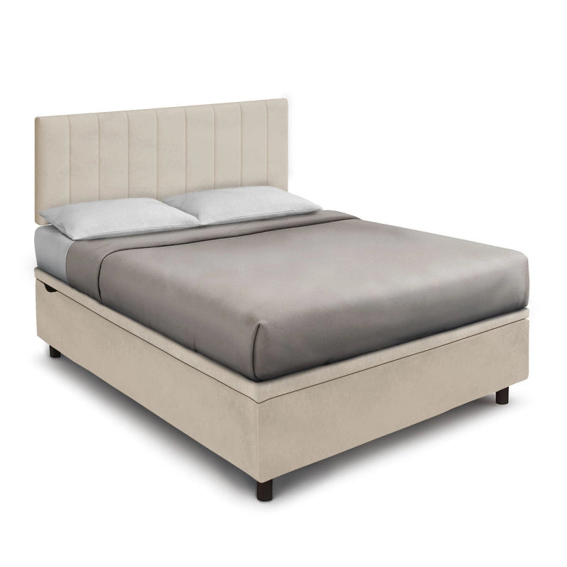 Letto imbottito Letto Matrimoniale alla Francese 140x200 cm Vertical - Contenitore,Microfibra,Sabbia
