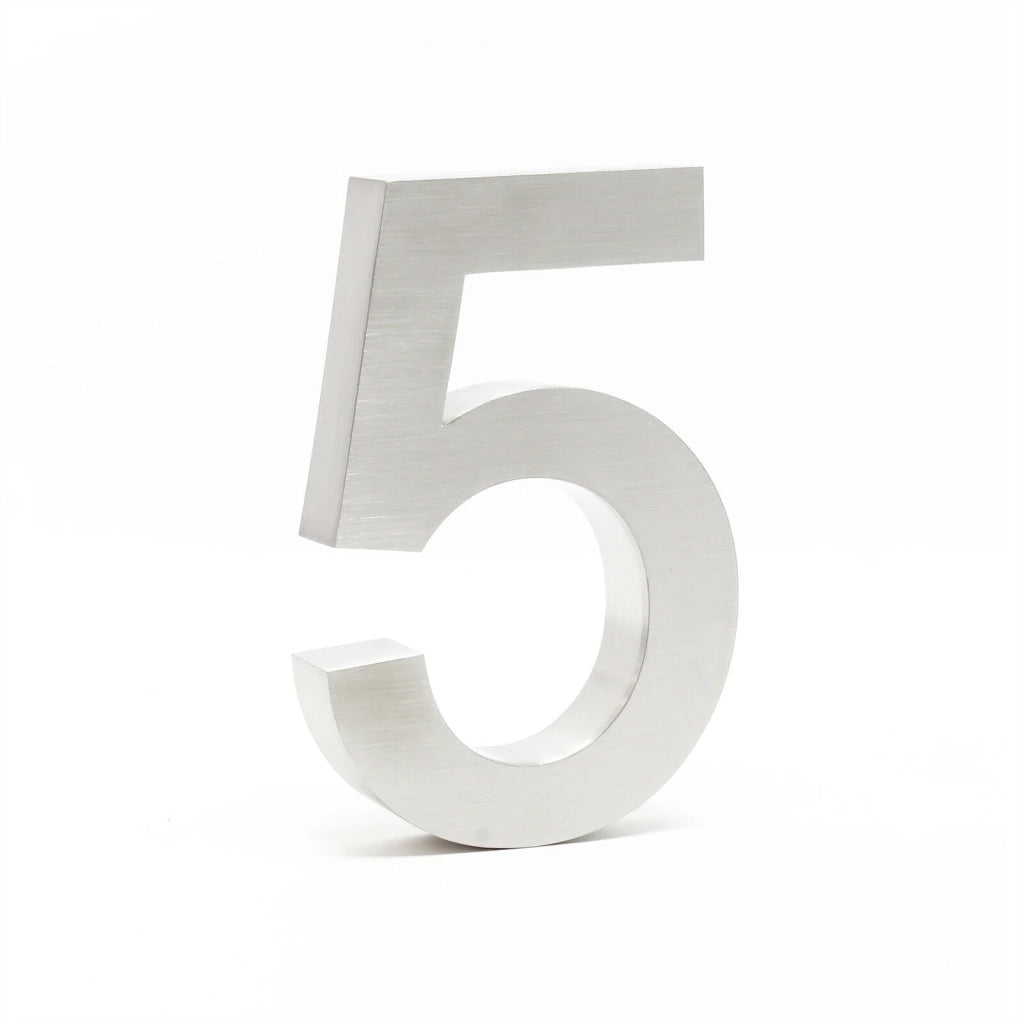 Targa con numero civico "5" in acciaio sottile 20 cm Arial 3D hardware di montaggio 16_0001429