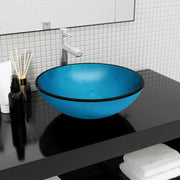 Lavandino in Vetro-Lavabo-Lavello Temperato 42x14 cm Blu