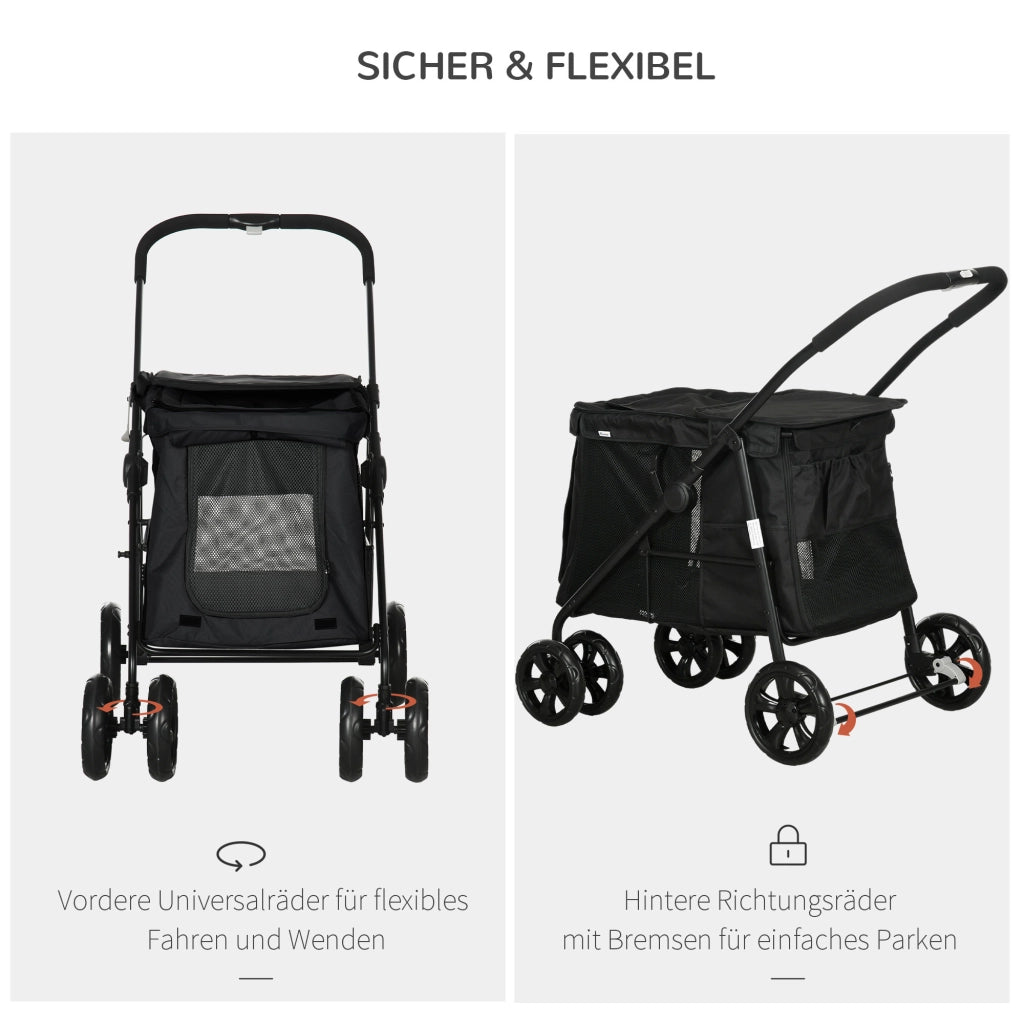 PASSEGGINO PER CANI PIEGHEVOLE 102x62x105 cm NERO
